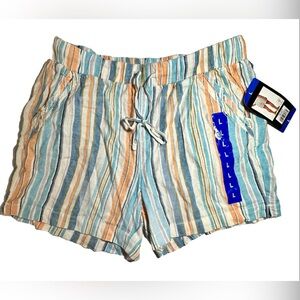 Briggs Linen Blend Shorts Womens White Blue Orange Striped Summer Swim‎ Size L